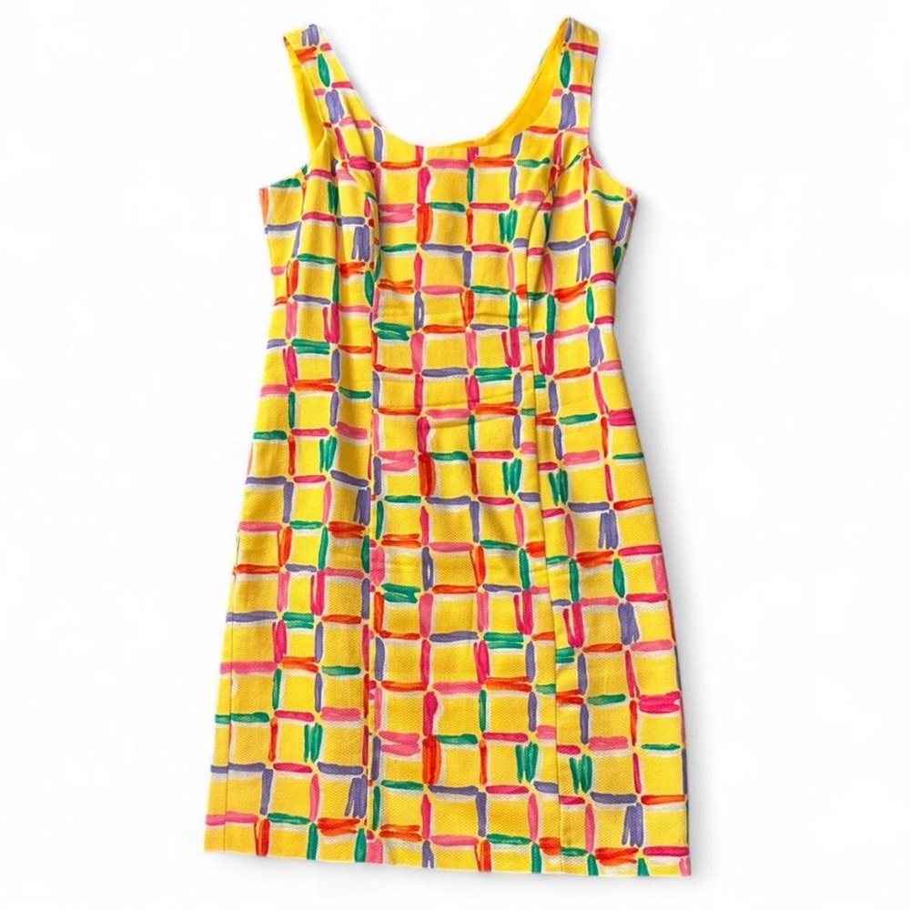 Vintage 90s Colorful Cotton Mini Dress Small USA Made Lined Summer Retro Preppy